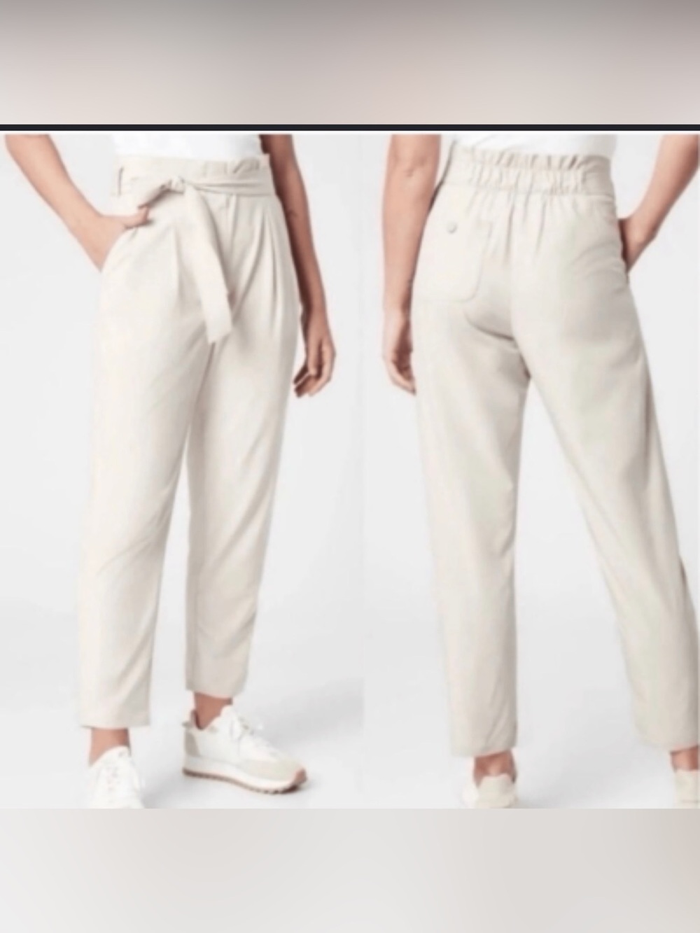 Athleta Light Beige Paperbag Tie-Waist Trousers